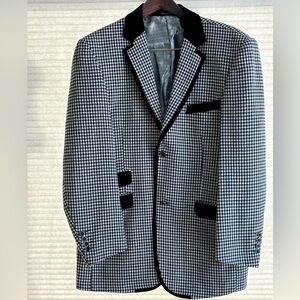 Inserch Sport Coat Italian Loud Houndstooth 44 L Black White 2 Button Blazer